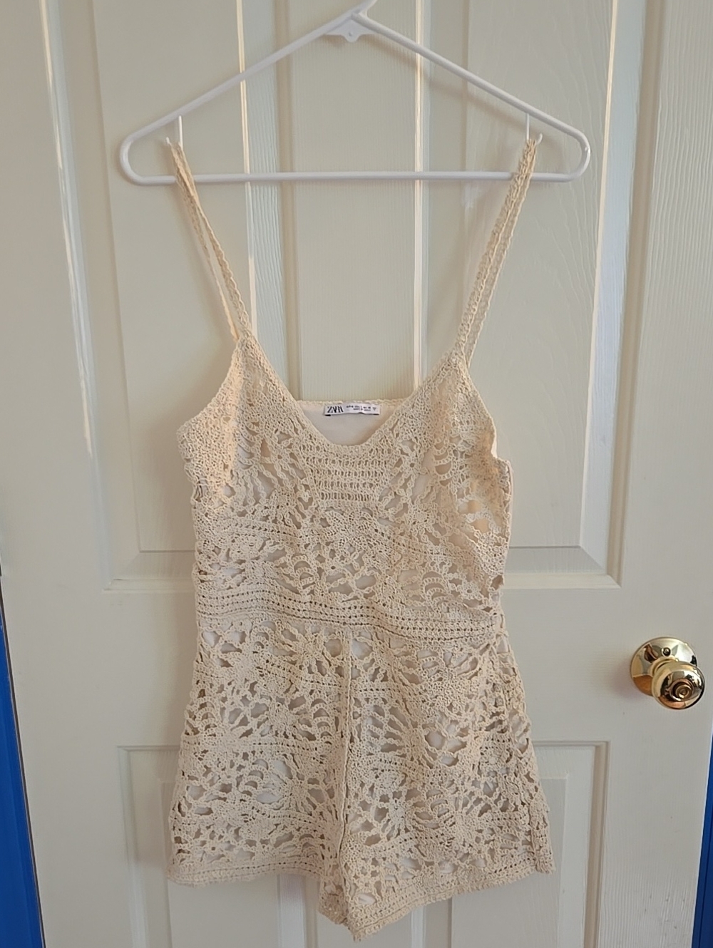 Zara Cream Crochet Lace Romper - Delicate Spaghetti Strap Chemise